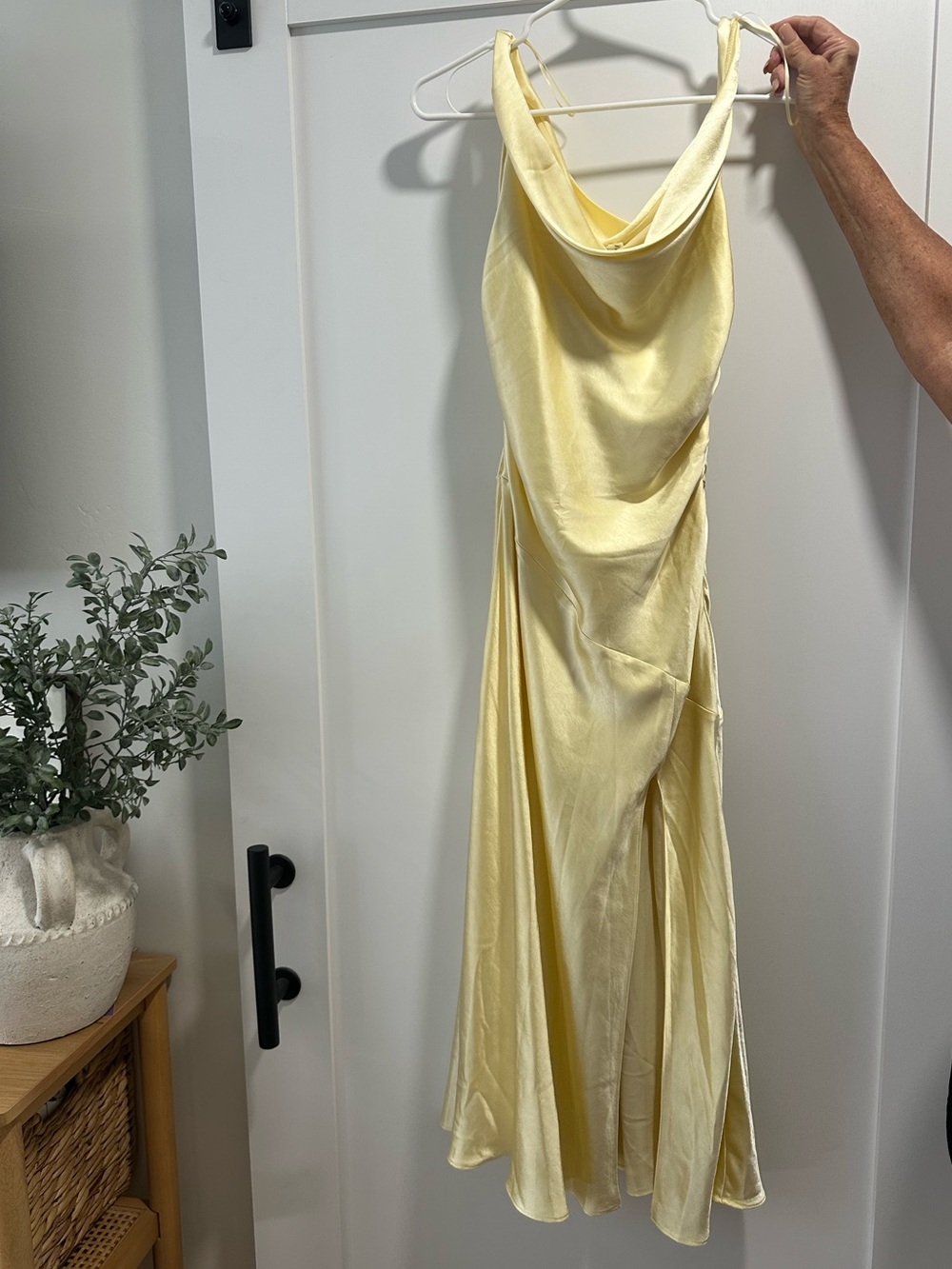 NIA Satin Cowl Neck Tank in Soft Lemon